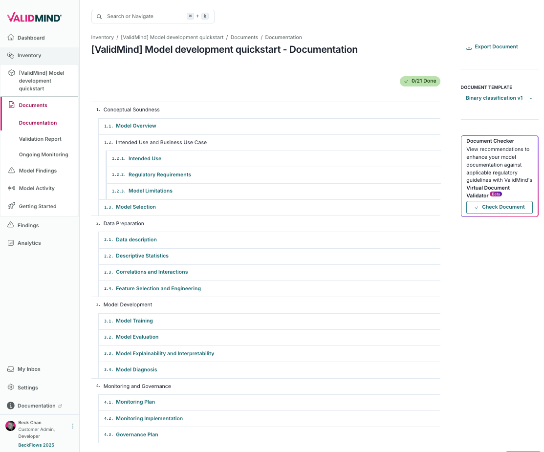 A screenshot showing an example model details page with documentation outline