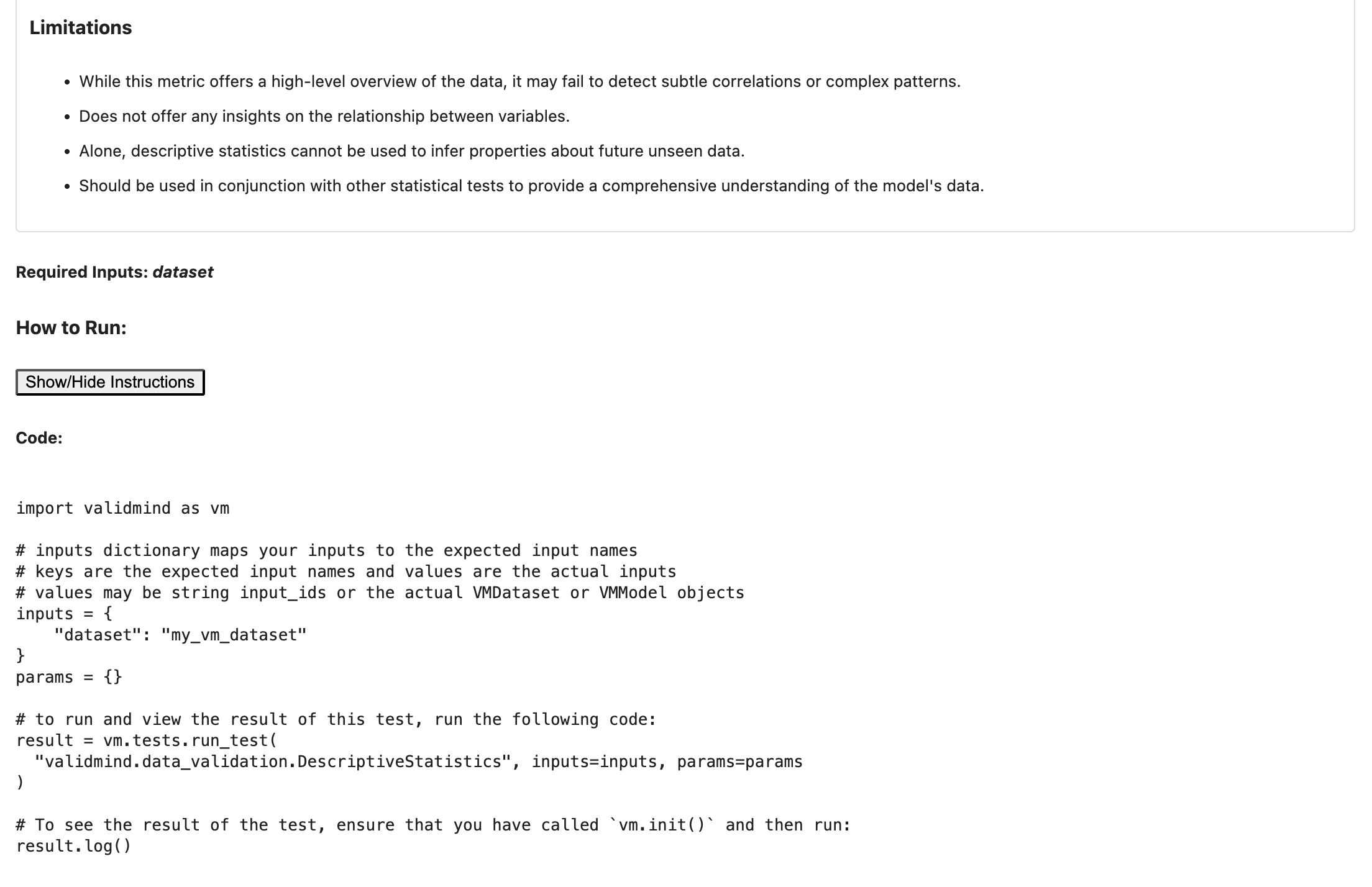 Screenshot showing the output of test.describe_test()