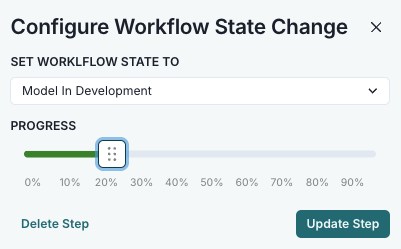 A screenshot showing an example Workflow State Change configuration modal