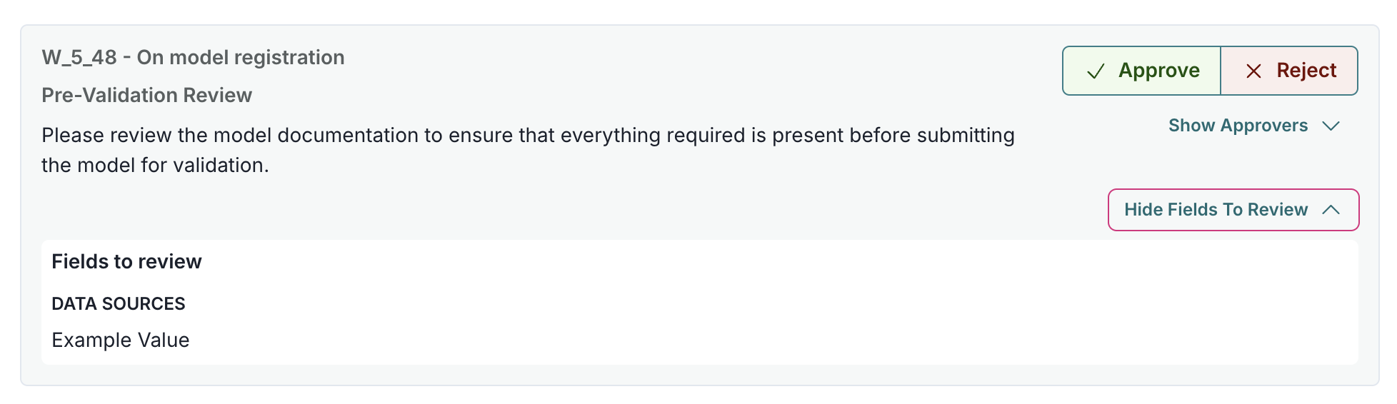 A screenshot showing an example Approval message