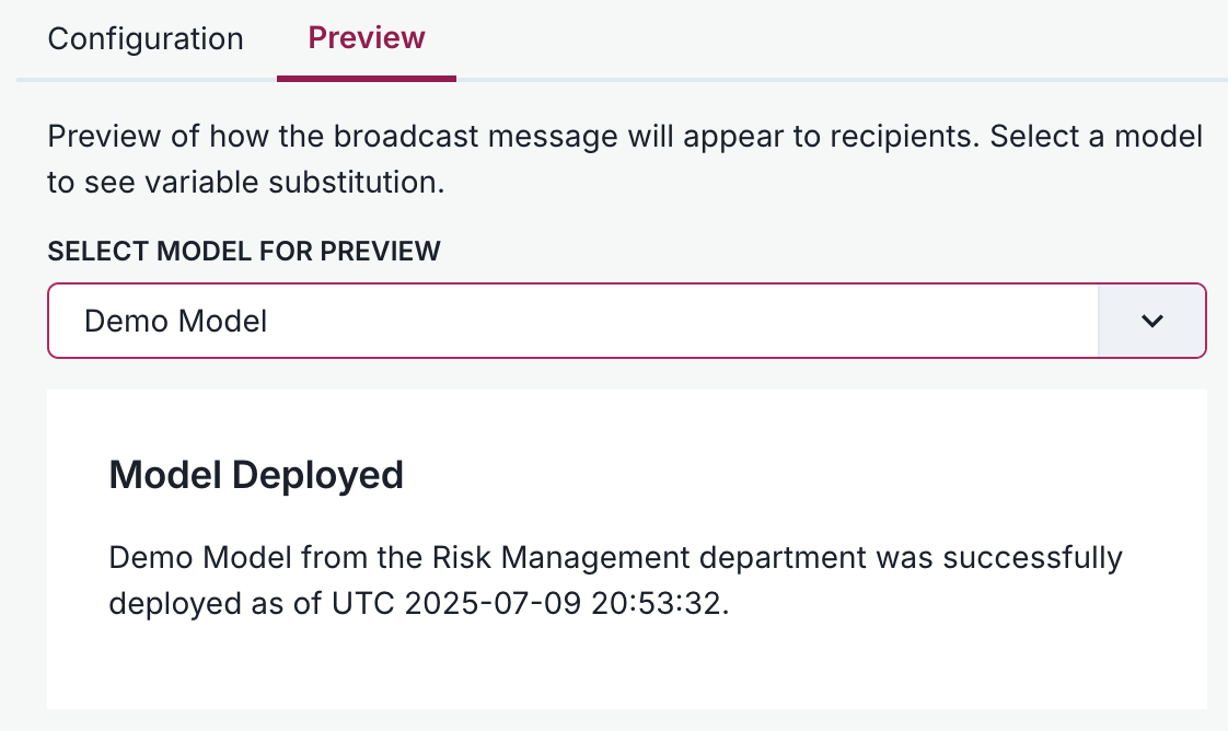 A screenshot showing an example Broadcast notification preview