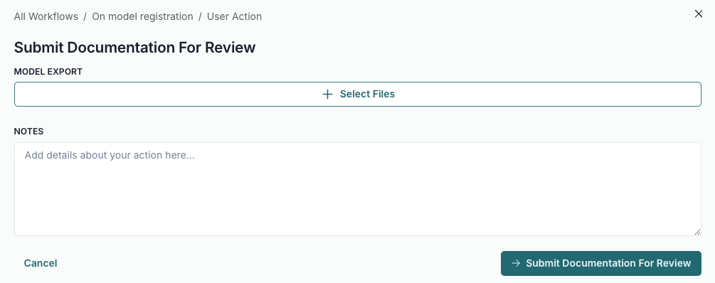 A screenshot showing an example User Action v2 submission panel