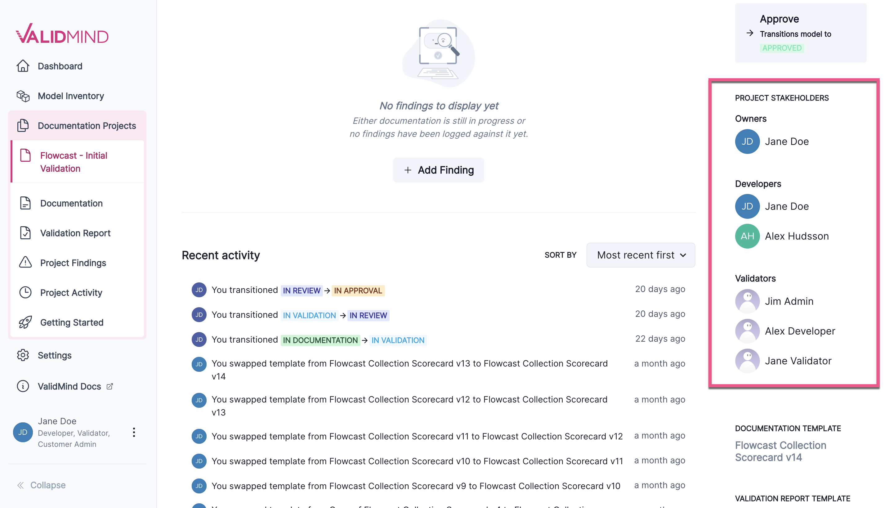 A screenshot of the model detail page with the stakeholders grouped by the type of role they hold highlighted